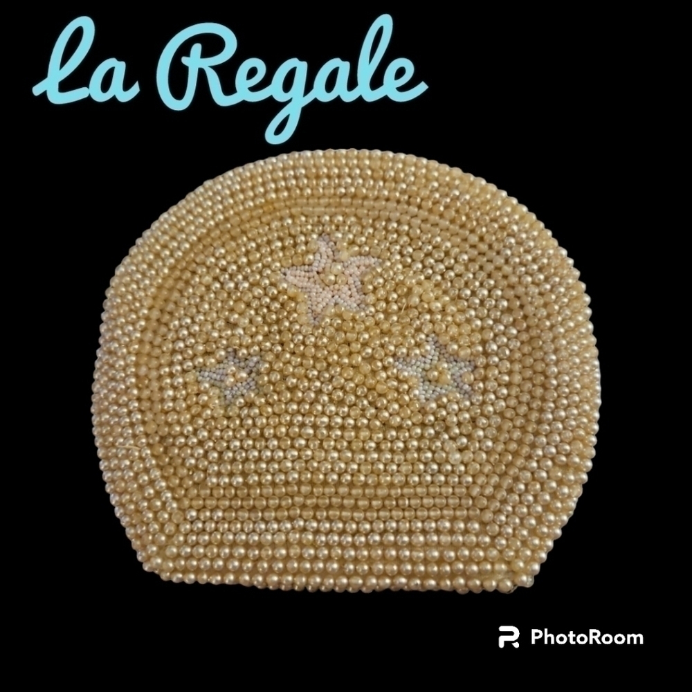 VTG LA REGALE Japan Pearl Star Beaded Coin Zipper Castlecore Wallet Coin Clutch
